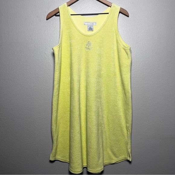 VTG 90s Crabtree and Evelyn Women Jumper Dress Large Butter Yellow‎ Terry Cloth - Picture 1 of 7